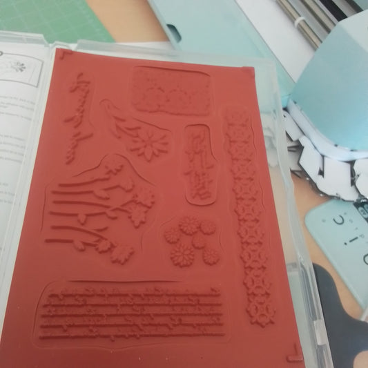New Stampin Up - Red Rubber Stamp Set - Background Bits